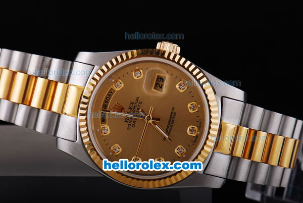Rolex Day-Date Oyster Perpetual Automatic with Gold Dial and Bezel,Diamond Marking - Click Image to Close